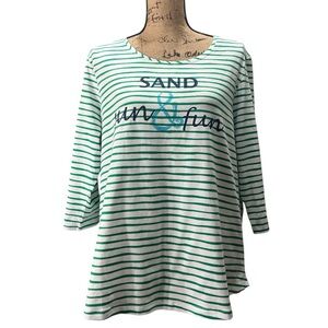 Zenergy by Chico's with green and white horizontal stripes.  NWT. Size 3